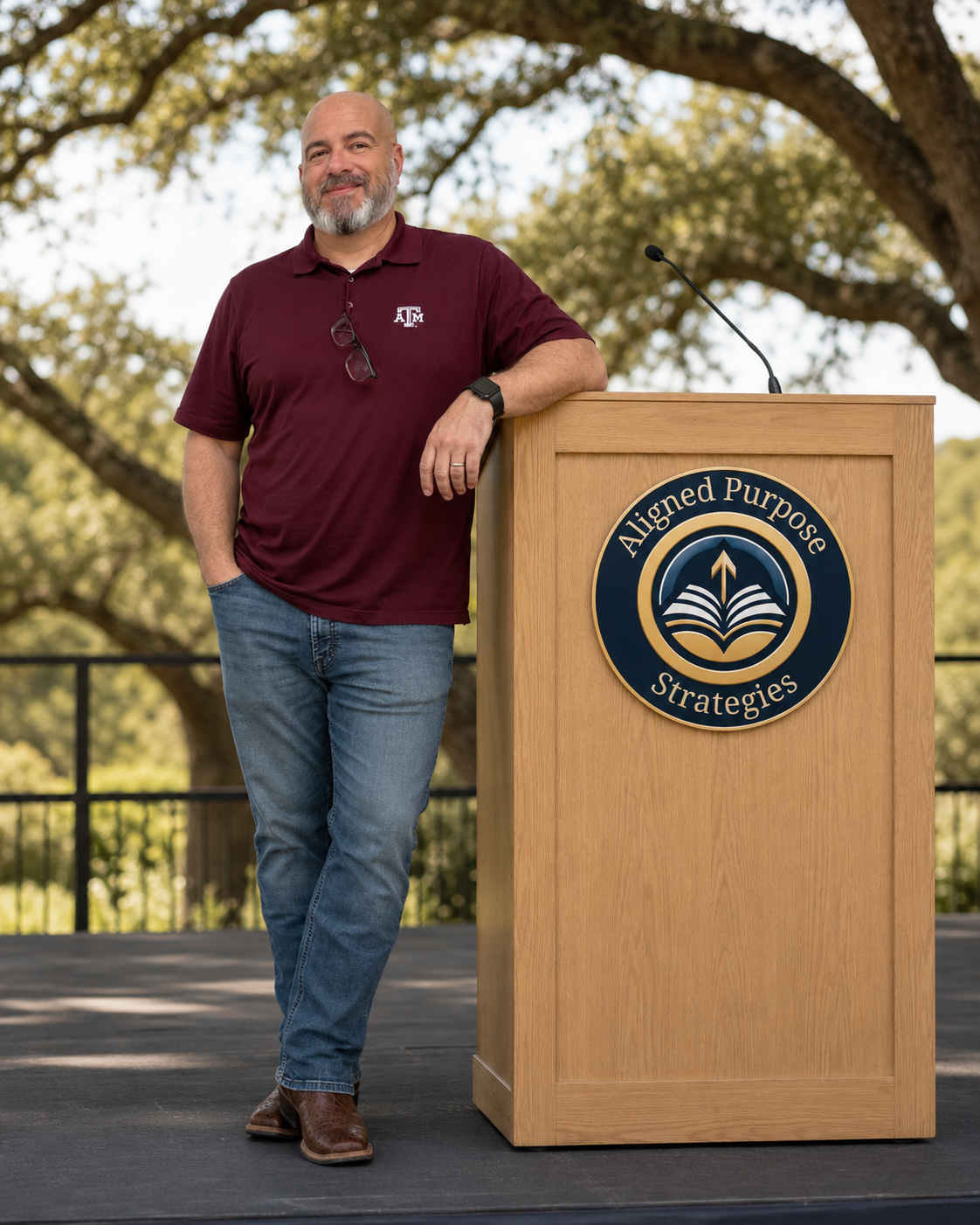 John Grunden speaking at a podium